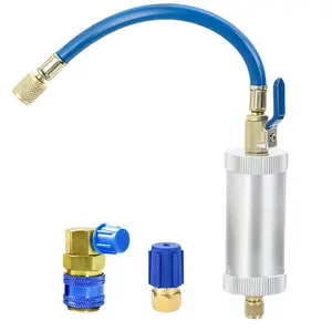 A/C Oil and Dye Injector for Car Air Conditioning R134A R12 R22 Refrigerant Oil Filler Tool 2oz Aluminum Canister with Low Side Quick Coupler Adapter