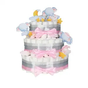 Sleeping Elephants Diaper Cake Kit, Polka Dot Baby Shower Decor for Festive Party Supplies