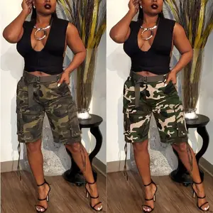 Women's Fashion Spring and Summer Camouflage Drawstring Multi-Pocket Cargo Pants (Belt Not Included) White Womenswear plus size outfits vacation outfits women Bottom Everyday Style Tops