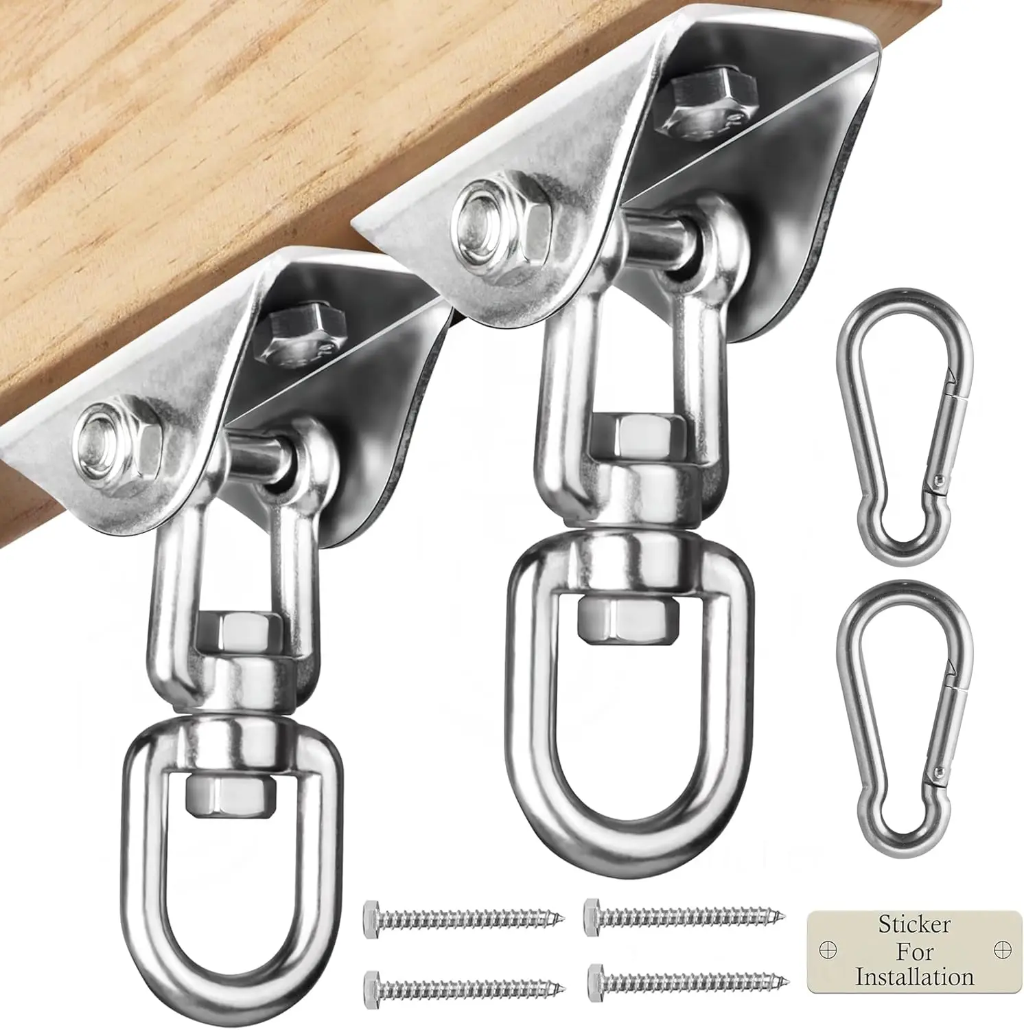 2 Pack Heavy Duty 360° Swivel Swing Hanger, Stainless Steel Swing Hook for Ceiling Wooden Swing Set Bracket