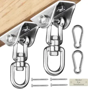 2 Pack Heavy Duty 360° Swivel Swing Hanger, Stainless Steel Swing Hook for Ceiling Wooden Swing Set Bracket