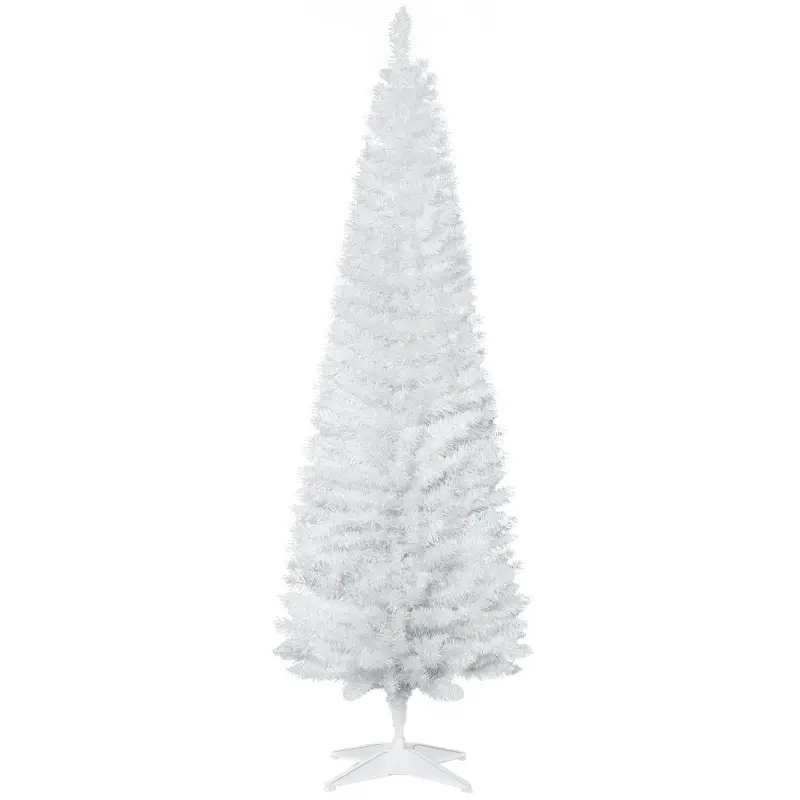HOMCOM 6' (70.80in) Shabby Chic Pencil Shape Artificial Christmas Tree, Slim Lightweight Festive Decoration with 390 Realistic Branch Tips, Plastic Stand, White, Cardboard Box Included for Valentine's Day,