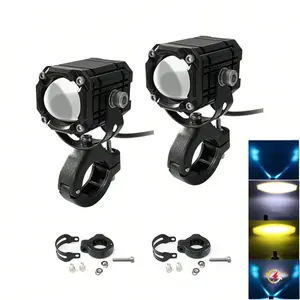 2-Piece Auxiliary Headlights with Magnifying Glass, 4 Modes LED Spot Light for Motorcycle, Devil's Eye Light in Blue  with Strobe Function
