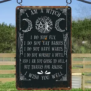 1PC 2D Plane "I Am a Witch" Vintage Metal Tin Sign - 8inchx12inch Pagan Witchcraft Decoration, Novelty Decor, Home Decor Products, Rustic Farmhouse Design, Farmhouse Ornaments, Iron Wall Art, Suitable for Home and Office, No Batteries Needed