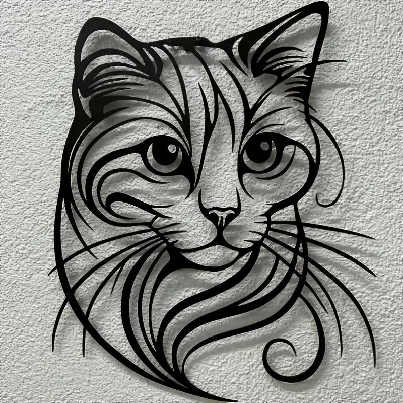 Cat Design Wall Art, Modern Abstract Design, Metal Wall Decor, Decoration Items, Modern Home Decoration, Wall Hanging Decor for Home Living Room Bedroom, Ideal Housewarming Gift, Birthday Gift, Wedding Gift, Poster, Artwork For Walls