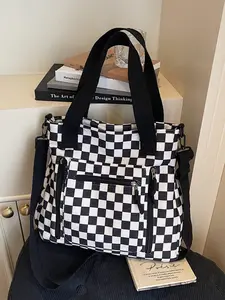 1pc  Tote bag, lightweight design women's shoulder bag, grid fashion, versatile, personalized and trendy, Stylish tote bag, suitable for college students' campus travel, work commuting, shopping, portable women's tote bag