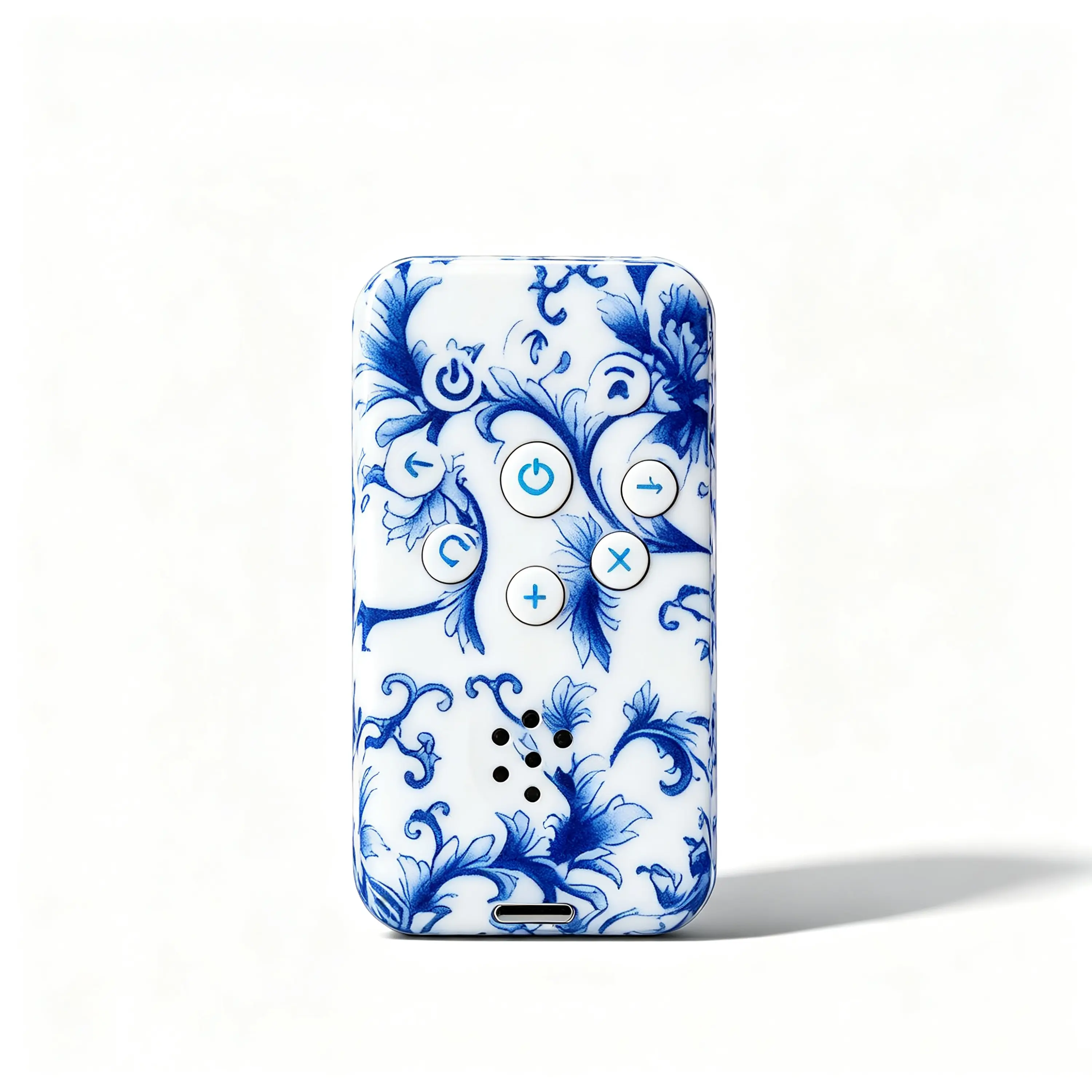 Blue Pattern Bluetooth Phone Remote, Voice Control TikTok Scrolling Remote, Page Turner & Camera Shutter, Type-C Charging, iOS & Android Compatible
