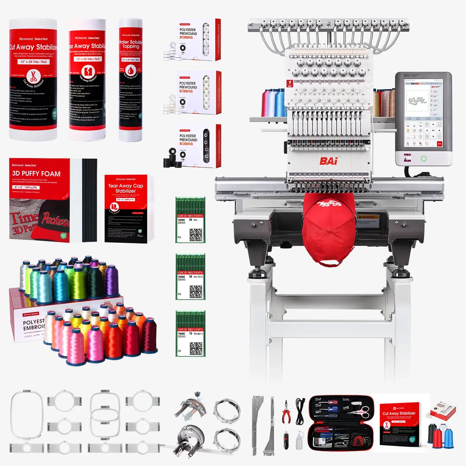 BAI THE MIRROR Multi-Needle Commercial Embroidery Machine, 350 x 500 mm, Beginner-Friendly