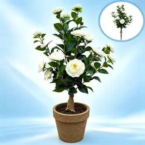 Artificial Camellia Flowers with Stake, UV Resistant Faux Camellia Branches, Realistic Fake Flower Plants for Outdoor Garden Patio Cemetery Home Wedding Decor, No Fade Silk Flowers, Long Lasting Floral Arrangement.