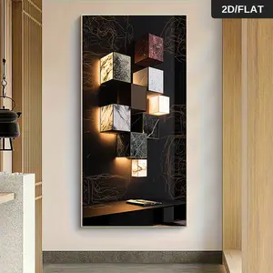 1Pcs Modern Abstract Geometric Cube Canvas Wall Art Minimalist Luxury Living Room Decor Abstract Painting for Sofa Background Wall Wall Art