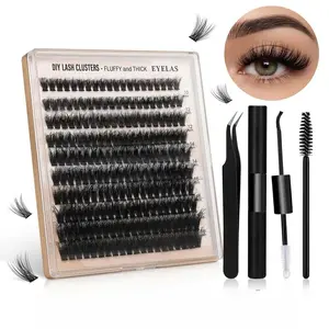 100D Lash Clusters Kit, 8-16mm Wispy Individual Lashes DIY Eyelash Extensions with Waterproof Bond and Seal & Applicator, Natural Look Thick False Lashes Starter Kit