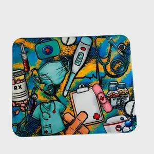 Medical Themed Nurse's Mouse Pad with Stethoscope Thermometer Syringe and Medical Icons Design