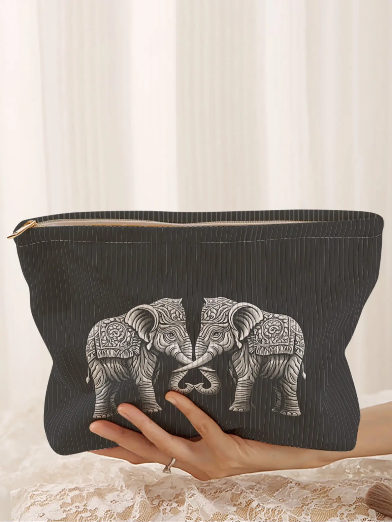 Cute Elephant Print Makeup Bag Set, Cartoon Style, Lightweight Multi-Functional Fashion Casual Cosmetic Bags, Travel Organizer