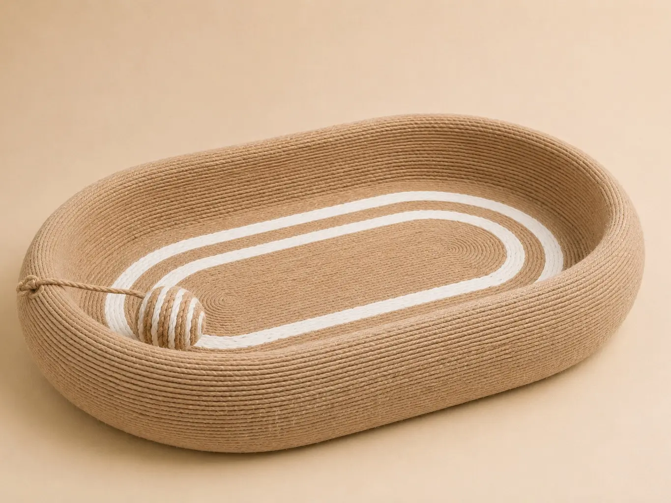 Handwoven Sisal Cat Scratcher Bed Indoor Cat Lounge with Hanging Ball Toy Cat Scratching Bowl for Sleeping Playing and Furniture Protection