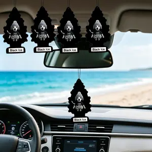 5PCS Black Ice Scent Car Air Freshener, Cool Streetwear Dalmatian Dog Tree Shaped Hanging Ornament, Long Lasting Fragrance Rearview Mirror Accessory