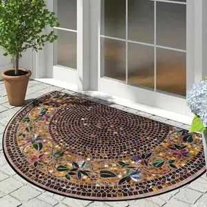 Boho Mandala Pattern Door Mat, 1 Count Semi-circular  Door Entrance Mat, Water Absorbent Non-slip Floor Mat, Decorative Carpet for Home Living Room Bedroom Kitchen, Bohemian Style Rugs
