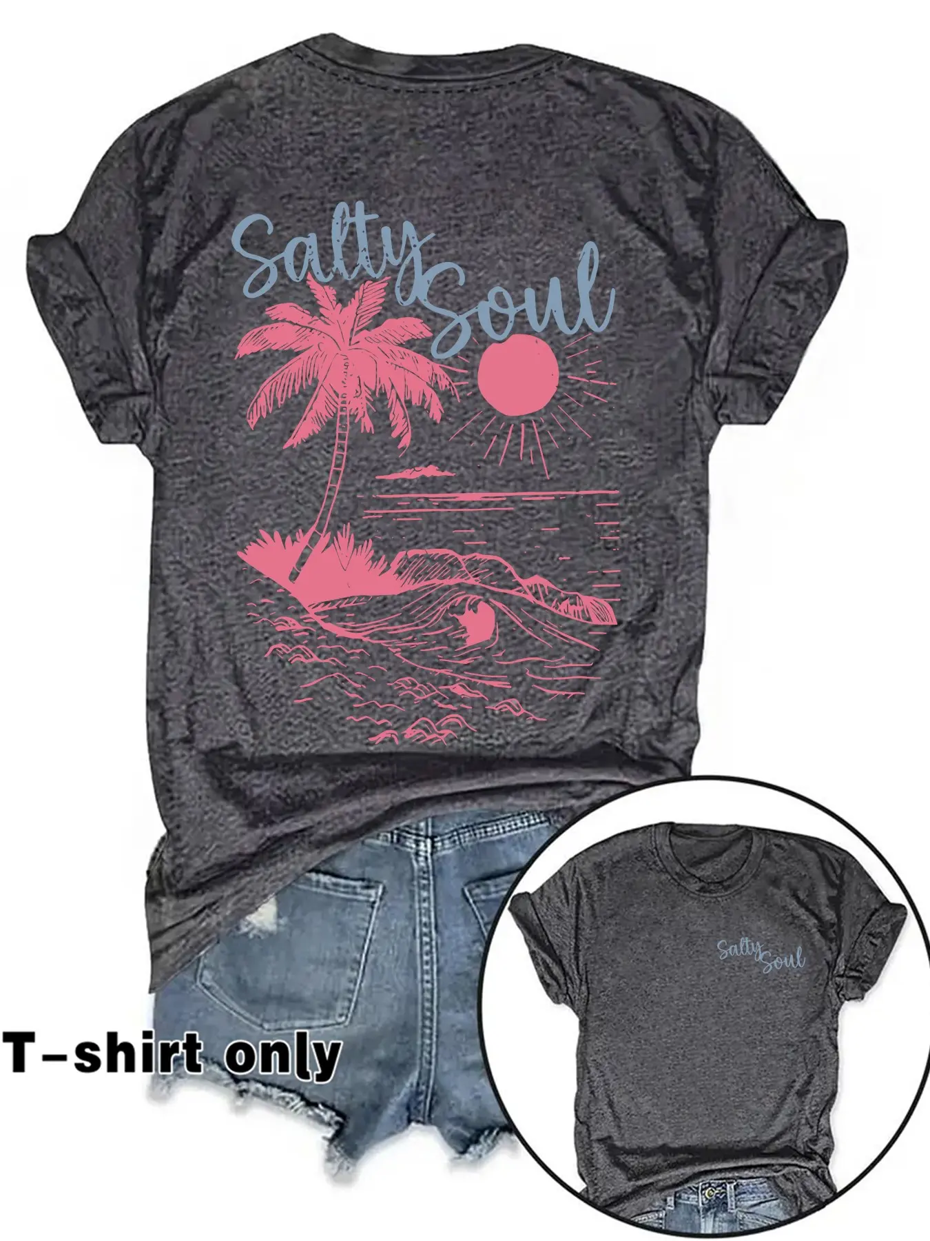 Spring Summer Coconut Tree Print Short Sleeves T-Shirt, Fashion Comfort Fitted Casual Tee, Daily Wear, Trendy Graphic Streetwear Women's Top, Womenswear, Breathable, Lightweight and Versatile Style