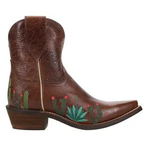 Nocona Boots Womens Agave Embroidery Snip Toe  Casual Boots Ankle Low Heel 1-2" - Brown