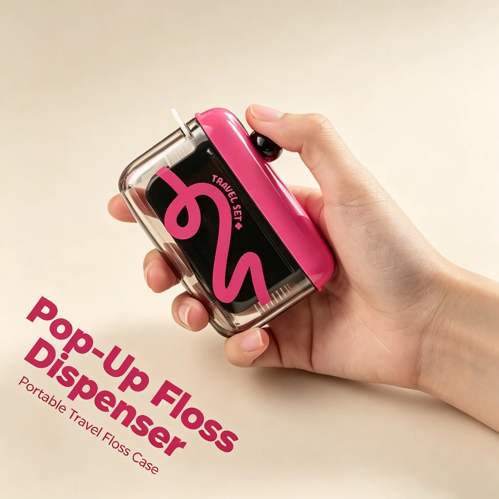 Auto Pop-Up Dental Floss Dispenser Floss Box - Compact Mini Size Home & Travel Organiser, Transparent Body for Easy Quantity Check, Built-In Top Hanging Hole, Portable Purse/Crossbody Bag Pocket Case (Home Supplies Storage)