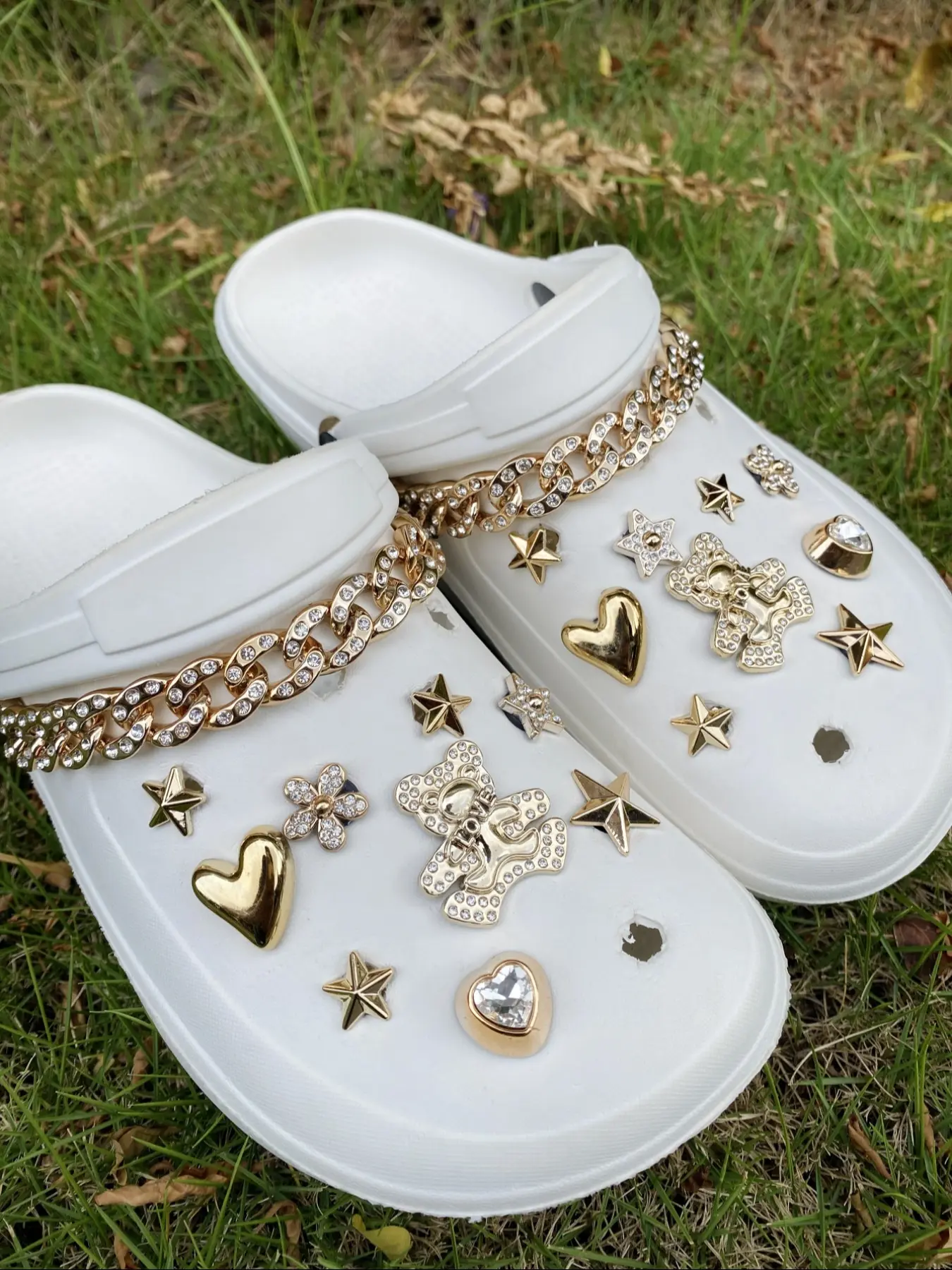 20pcs Bear Heart Rhinestone Flower Star Bow Chain Bling Shoe Charms, Shoe Charm Set, DIY Vintage Pearl Garden Shoes Decorations, Cute Shoe Decorations, Shoe Accessories, Perfect Party Gifts