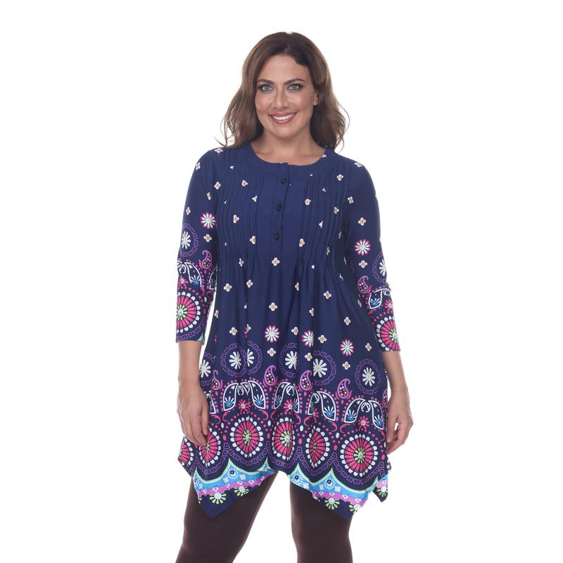 White Mark Women's Plus Size Pleated Tunic Top Casual Womenswear