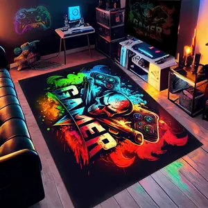 3D Skull Game Controller Rug Carpet for Living Room Decor Non-Slip Area Floor Mat for Man Boys Bedroom Decor Home Welcome Rug