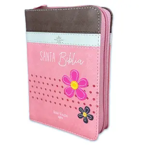 Bible in Spanish for Children Pocketsize 8 points with Zipper Reina Valera 1960 Imitation Leather Pink Beige Flower