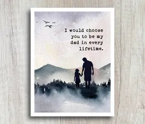Father's Day Card: Watercolor Silhouette, 'I'd Choose You' | Gift Card with Envelope