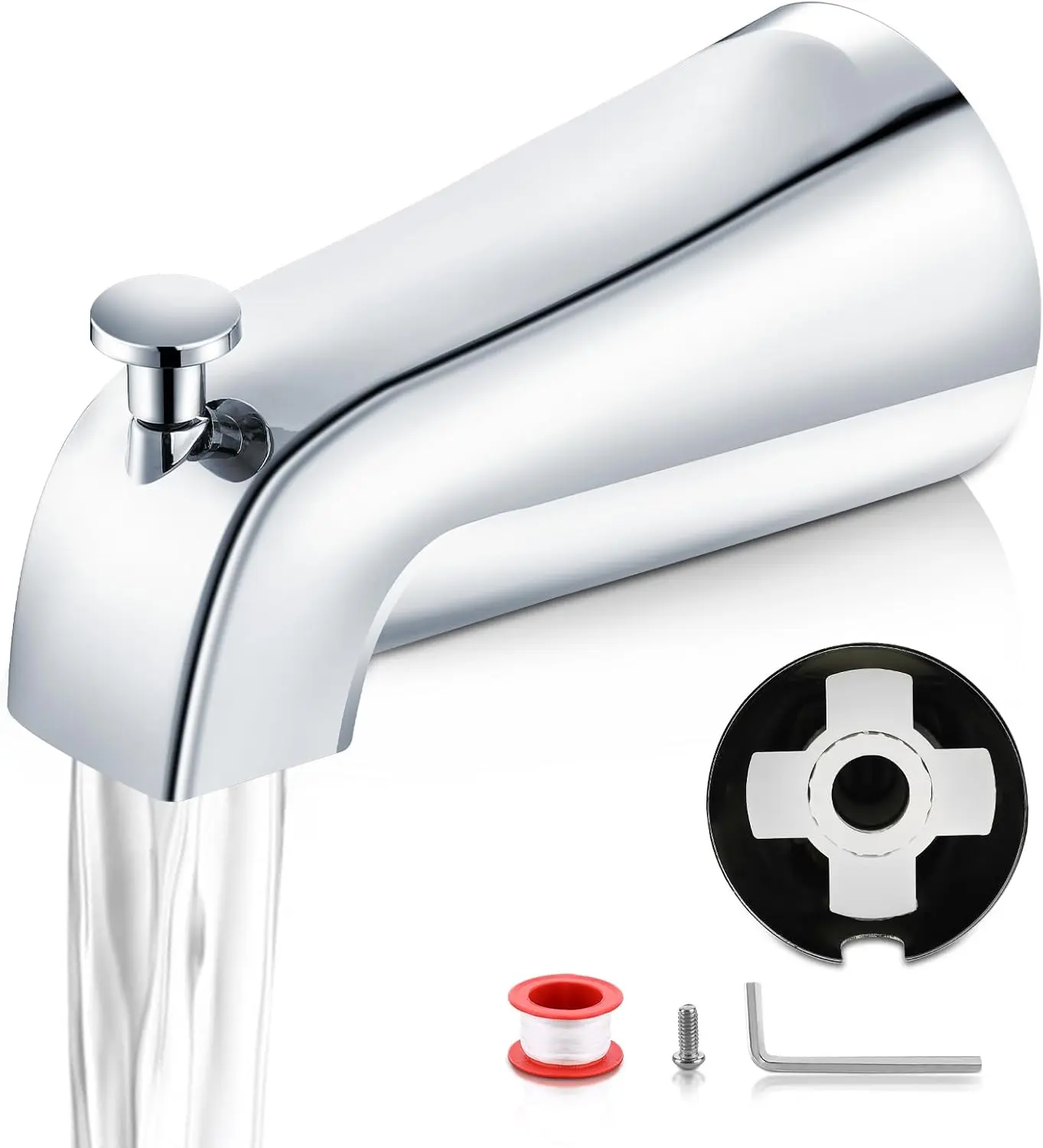 Chrome Finish Bathtub Faucet Replacement Spout with Diverter Valve, 1-Handle Set, Easy-to-Install for 1/2" Copper Tube (Includes Install Tool)