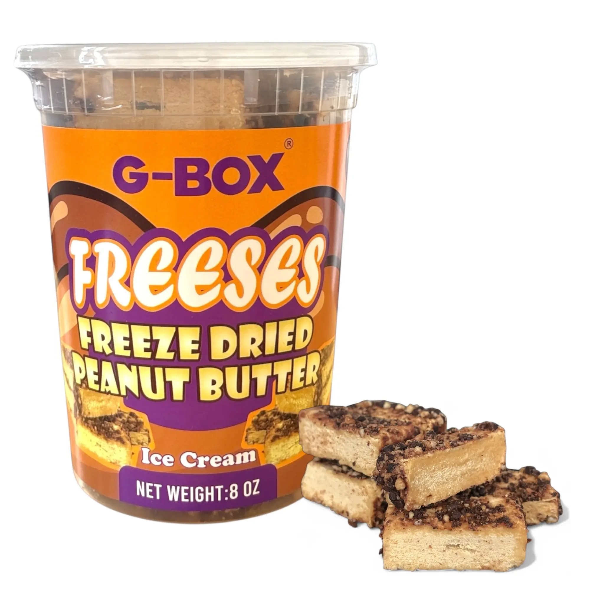 G-BOX Freeze-Dried Peanut Butter Ice Cream Snacks - Crunchy Airy Office Food Covered in Milk Chocolate Coating, Coconut, Palm Oil & Caramel Infused with Unique Cake Crumbs, Office Snacks, Sweet