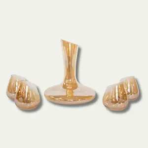 Jeanne Fitz Slant Collection Wine Decanter & Stemless Wine Glasses - Gold, 5 Piece Set