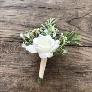 Elegant Artificial Rose Boutonniere Wedding party Decoration, Fabric Bride And Groom Corsage Rose Small Buds Silk Flower Before Marriage