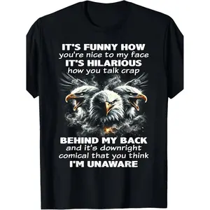 Funny Eagle Face T Shirt for Men and Women 2025 Summer Short Sleeve Printed Pure Cotton 220G