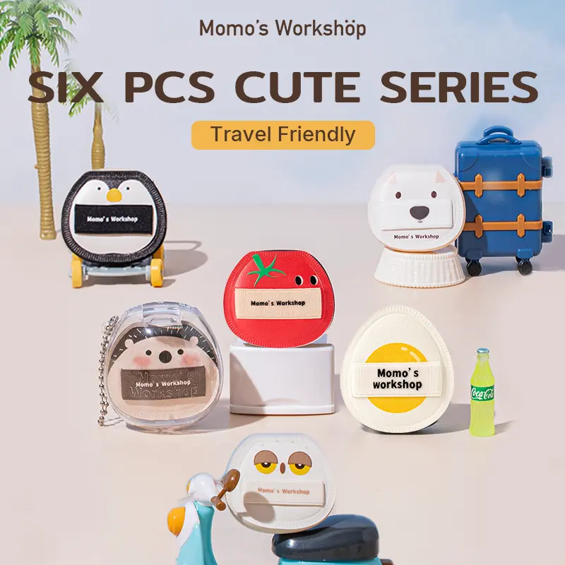 Momo's Workshop Cudl' Critters Airy Mallow Jet Puff- Bandage Style Six pcs Cute Series Portable Mini Powder Puffs Travel Friendly Individually Packaged for On-the-Go Touch-ups, beauty Powderpuff, Cosmetics, Travel Friendly