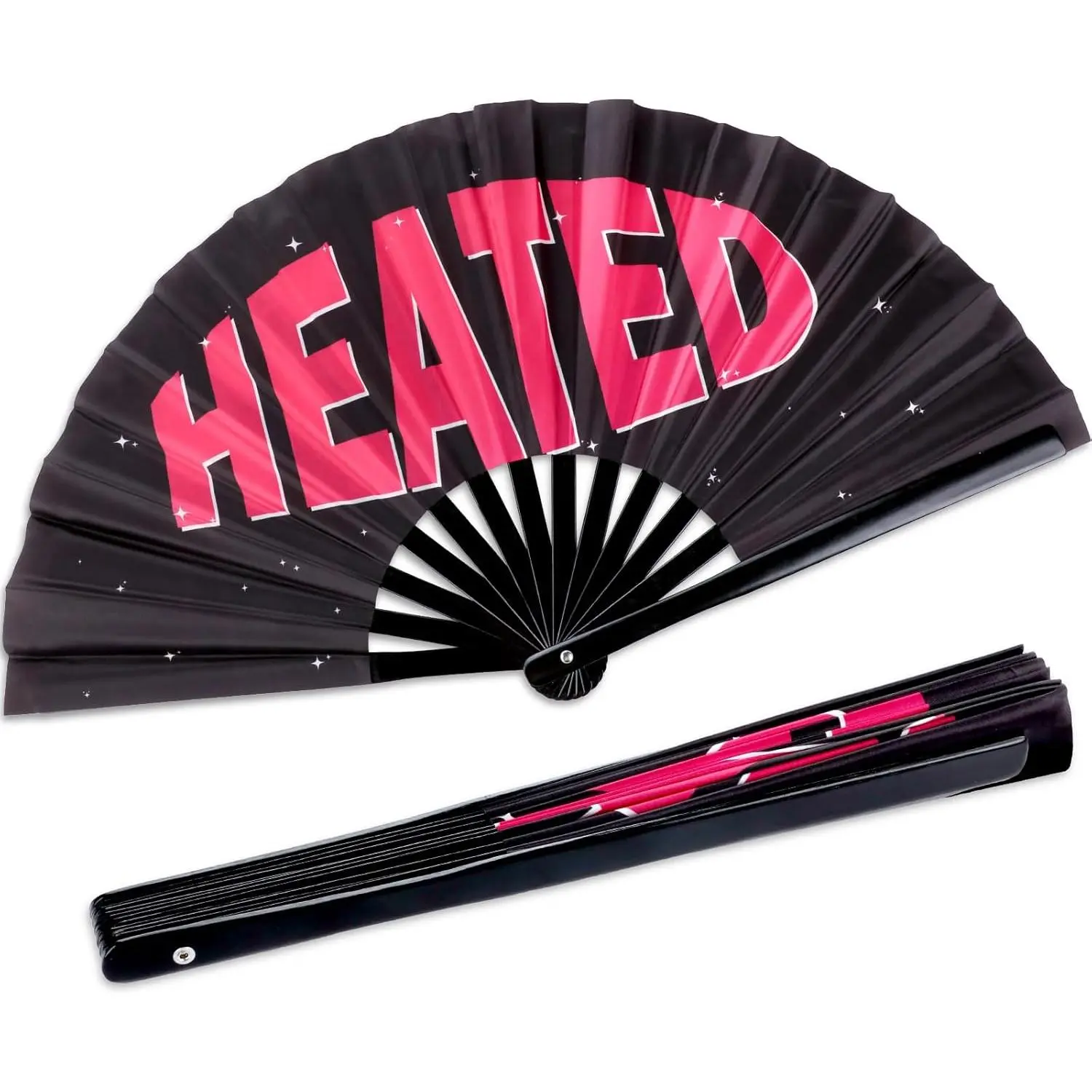 Large Folding Concert Rave Hand Fan, Heated Foldable Handheld Renaissance Fan, Glitter Clack  Fan for Women Men Festivals, Raves Iconic Fan Party Decor