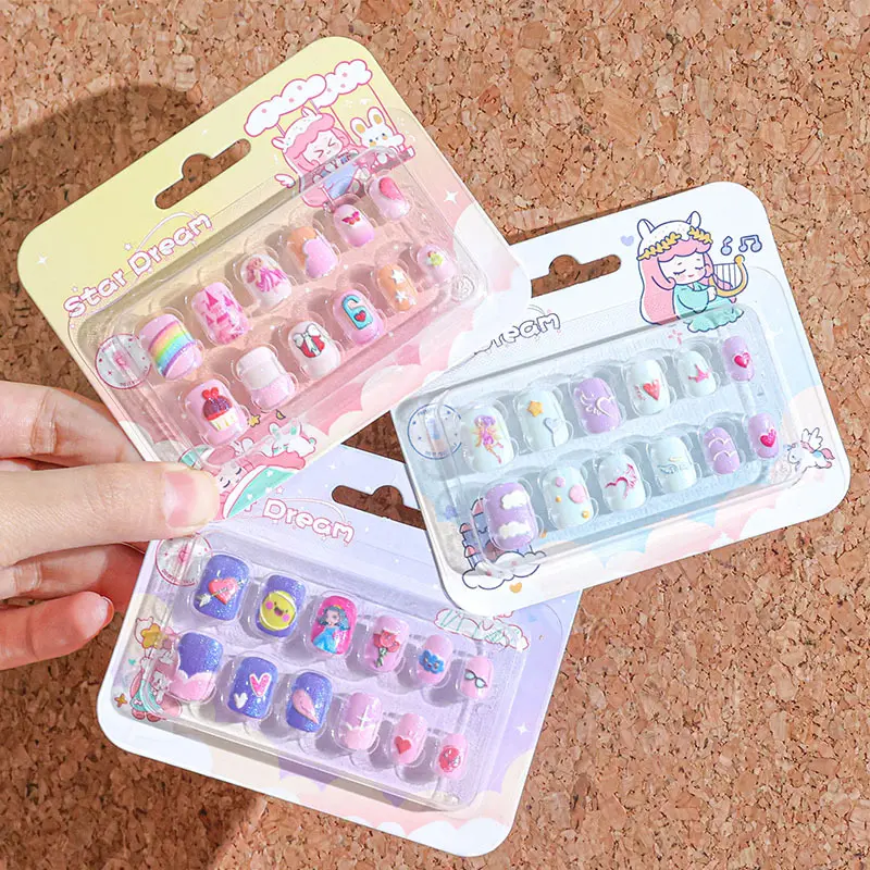 Children's Day Special Buy 2 Get 1 Free|Vosplends Sweet Princess 12Pcs Kids Press On Nails Non-Toxic Self-Adhesive Fake Nails for Girls 3-12, Ideal for Daily Wear, Birthday Parties, Holidays, Gatherings, Dress-up, Performances and Photo Shoots, Acrylic Ad