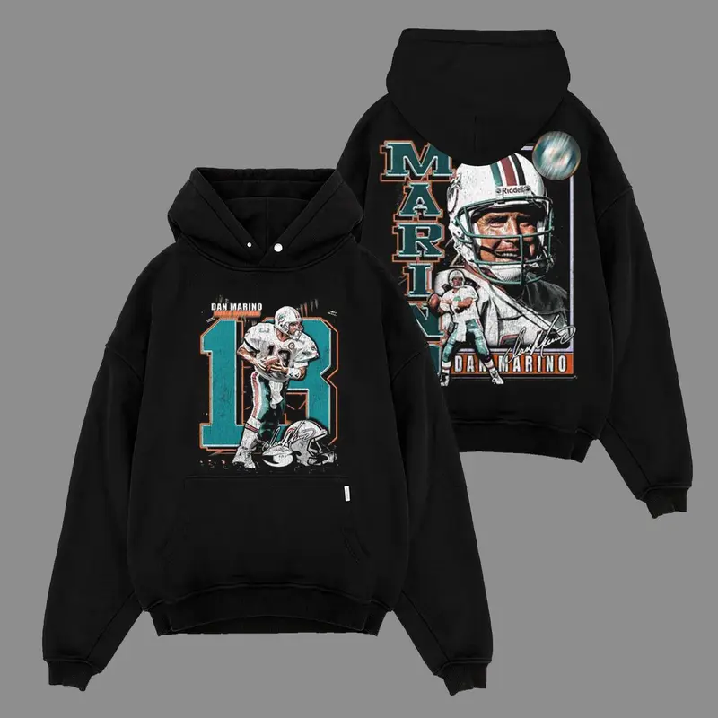 Vintage Dan the Man - Dan Marino 18 Game Day For Dolfans Cotton Hoodie T-Shirt (Made In US), Marino Magic Fans Outfit, Football Graphic Hoodie Shirt, Gift For Football Fans