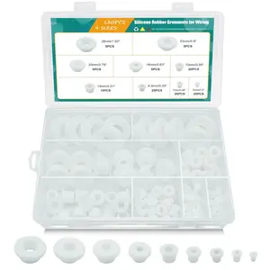 130 count  Rubber Grommets for Wiring, White Top Hat Rubber Grommet Assortment Kit, 9 Sizes Round Hole Rubber Wire Grommets for Automotive, Vinyl Tubing in Hydroponic and Irrigation Systems