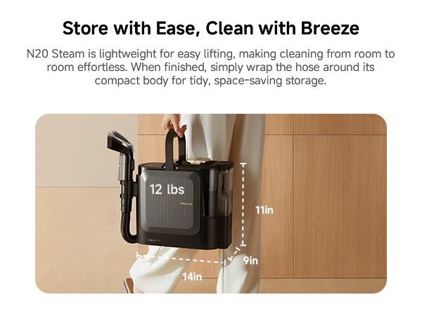 【New Arrival】DREAME N20 Steam Portable Carpet Cleaner with Steam & Hot Water Wash, Upholstery Cleaner Machine with Auto-Mix Solution, 17Kpa Powerful Suction, Spot Cleaner for Carpet, Couch, Furniture, Pets, Cars