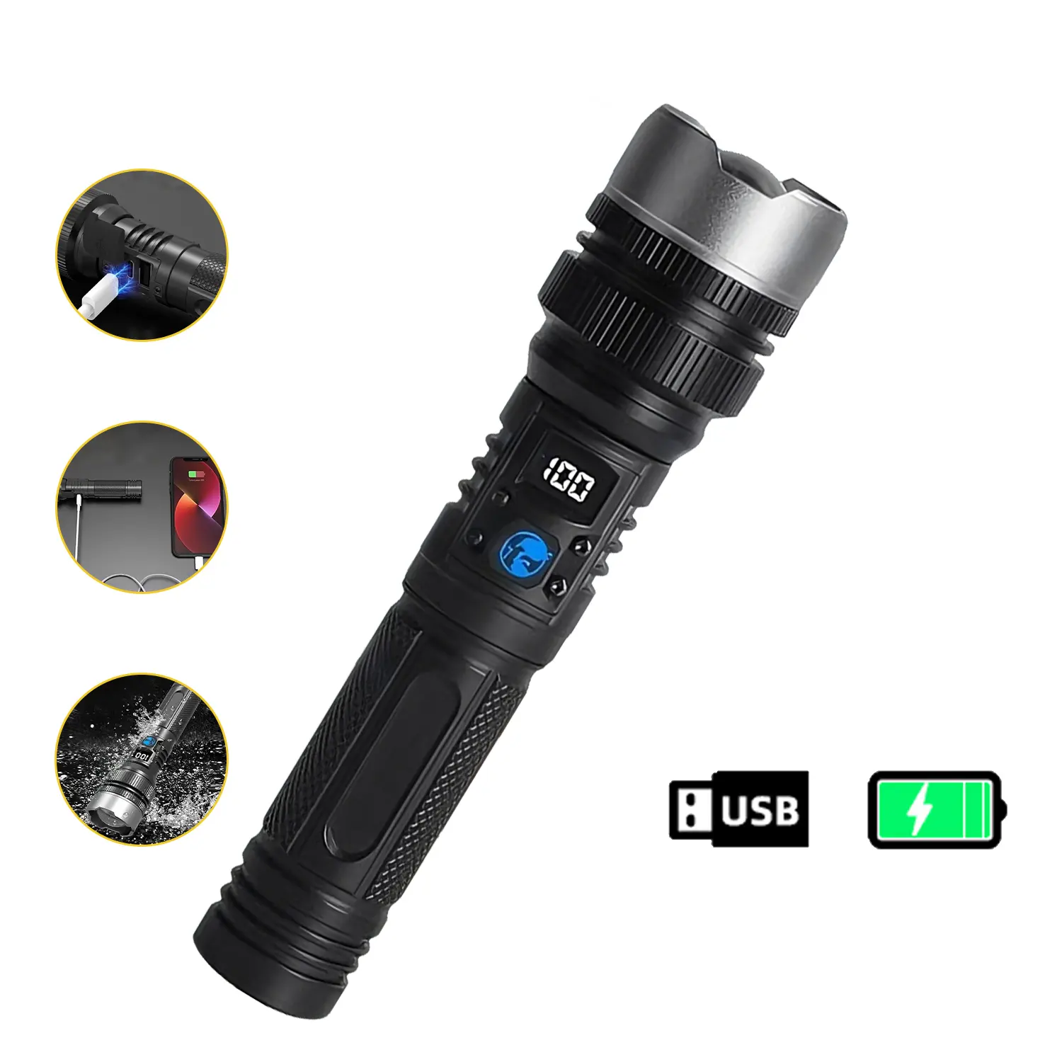 【2026 New】Flashlight LED, 2200 Lumens, Rechargeable, Zoomable, LED Digital Display, Magnetic Mount & Output Port, 7 Lighting Modes, Ultra-Powerful LED Flashlight for Camping/Hiking/Emergency BackToSchool