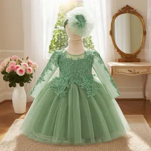 SHUJUAN Baby Girl Long Sleeve Cute Bow Embroidery Tulle Hem Dress Bow Baby Girls Casual Cute Floral Mesh Dress Daily Wear Princess Party Dress