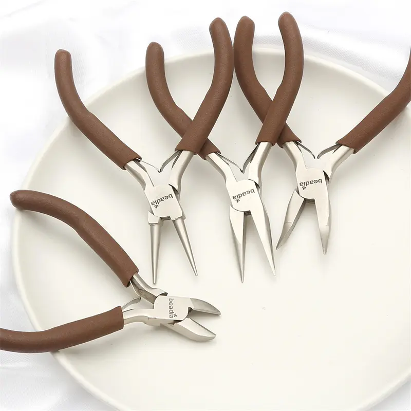Mini Multi-Function Jewelry-Making Pliers - Brown-Handle Needle-Nose & Round-Nose Tools for DIY Hand-Made Jewelry Wire-Wrapping & Beading