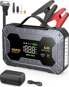 8000A 160PSI Jump Starter with Air Compressor， 12V Car Battery Jump Starter Power Bank(All Gas/12L Diesel), Car Starter with LED Flashlight, Force Start, Jump Pack with Jump Leads Smartphones Usb Protection Protection Button Portable Automatic Automatic