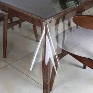 Transparent Dust-proof PVC Tablecloth, 1 Count Straight Edge Oil-proof & Anti-scald Tablecloth, Square Tabletop Protector For Dining Room & Kitchen