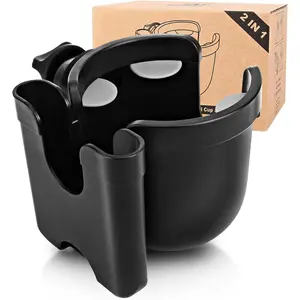 Universal Stroller Cup Holder with Mobile Phone Case, 2-in-1 Strollers Storage Rack, 360 Degrees Rotation Drink Holder for Bike, Pushchair, Wheelchair, Walker,Bicycle, Fits Most Cups