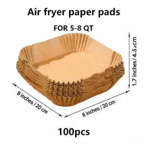 100 pcs nonstick square air fryer paper liners, thickened kitchen air fryer liners, disposable 8-inch double-sided silicone baking paper, Mother’s Day food liner, 8 in × 8 in (20 cm × 20 cm), suitable for 5–8 L air fryers, ideal for cookies, bread, cakes,