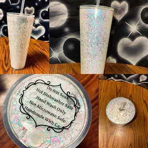 Handmade Glitter Tumbler - Suspended Design, Not Dishwasher Safe, Hand Wash Only, Not Microwave Safe