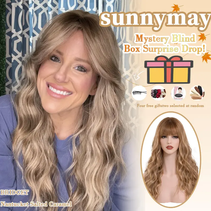 Sunnymay Female 24-Inch Layered Cut Synthetic Lace Front Wig - BRIDGET Nantucket Salted Caramel Curly Blonde Wavy, Glueless, 365°F Heat Resistant, Chocolate Brown, Headband Compatible, Curly Long Straight Wig Machine-Made Wig Wigs That Look Real