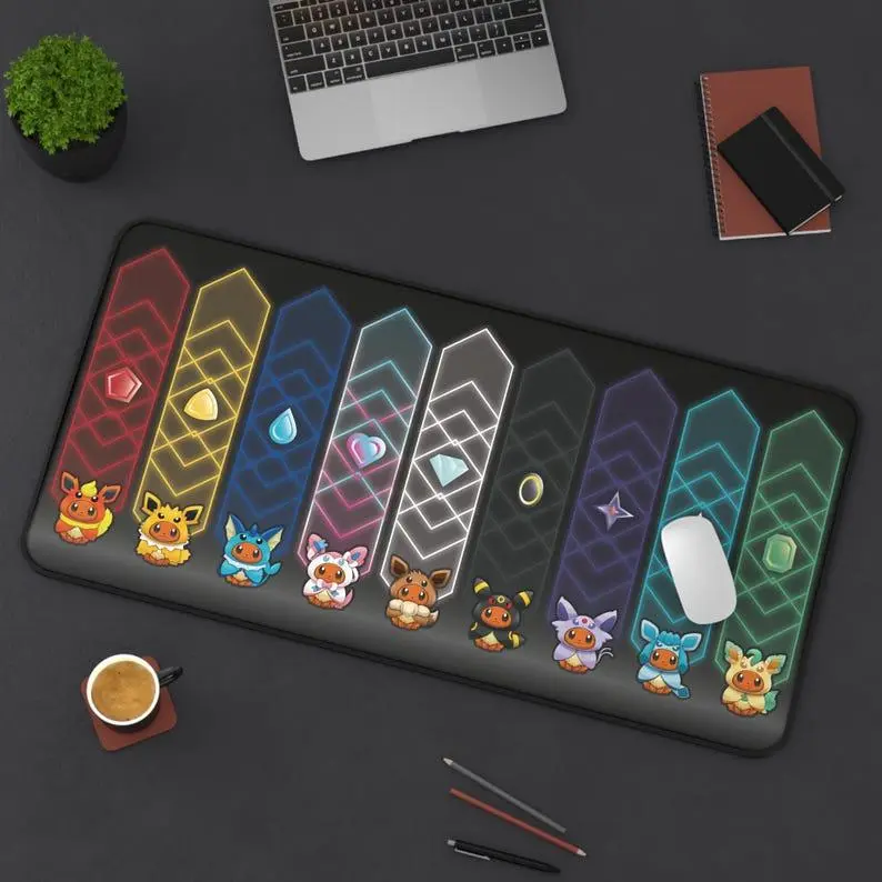 Eevee Inspired MousePad, Pastel Deskmat, XXL Extended, Giant Mouse Pad, Large Gamer Pad, Gift for PKM and Anime Fans, TCG Playmat