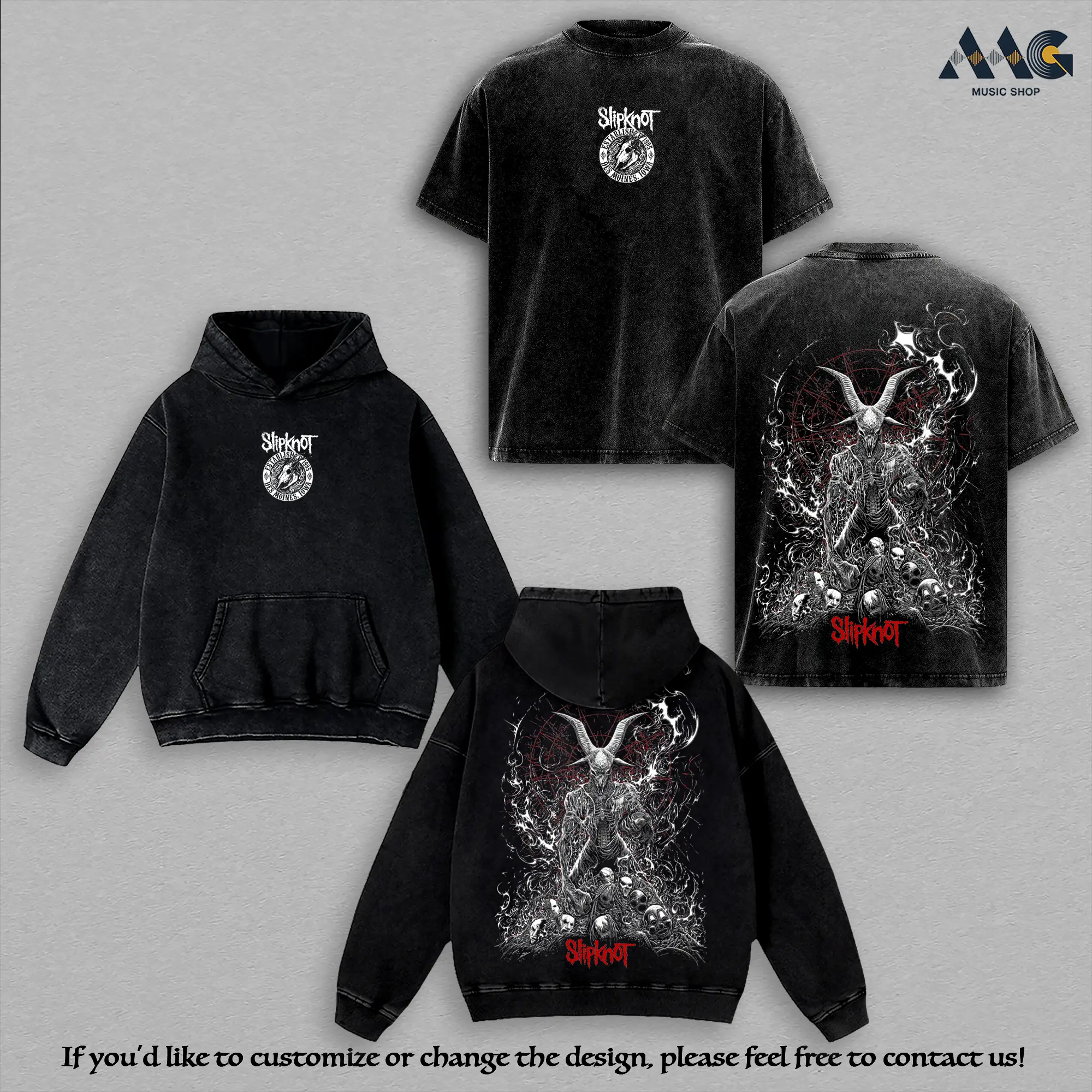 Slipknot Retro Vintage Limited Edition 25th Anniversary Hoodie & Heavy Metal T-Shirt, Washed Heavyweight Cotton Oversize Rock Band Merch, Unisex Streetwear for Cold Season & Rock Fans